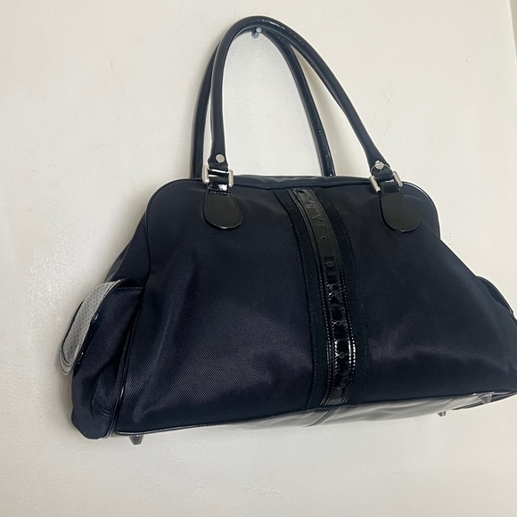 Cole Haan Canavas Patent Leather double handle Shoulder Handbag Black. - Picture 3 of 16